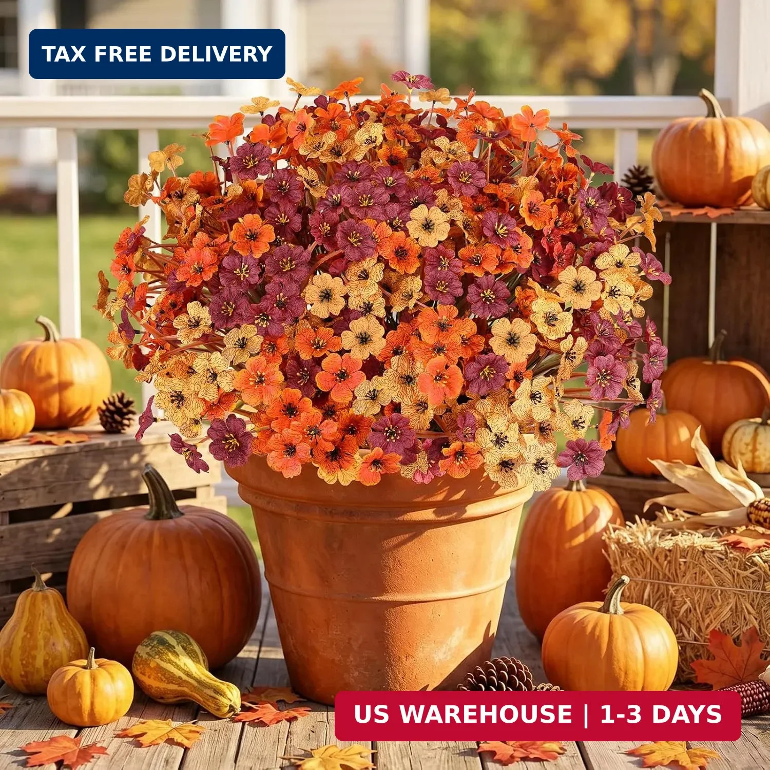 AmyHomie 20 PCS Artificial Fall Flowers for Outdoors, Orange Fake Mums | Fall De