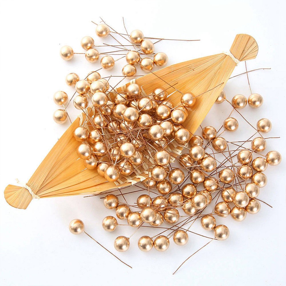 200 Pcs Foam Golden Berry Stems for Christmas Wreath and Floral Crafts