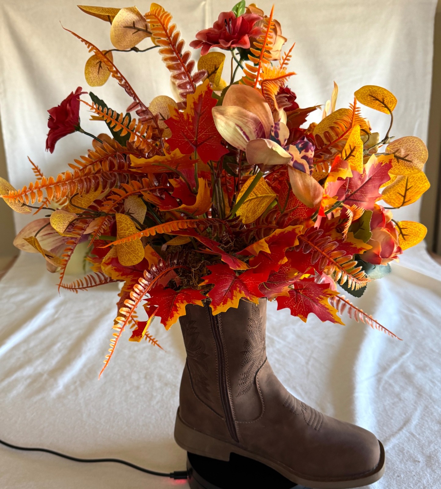 Fall colors Arrangement in a Cowboy Boot! Use all year!