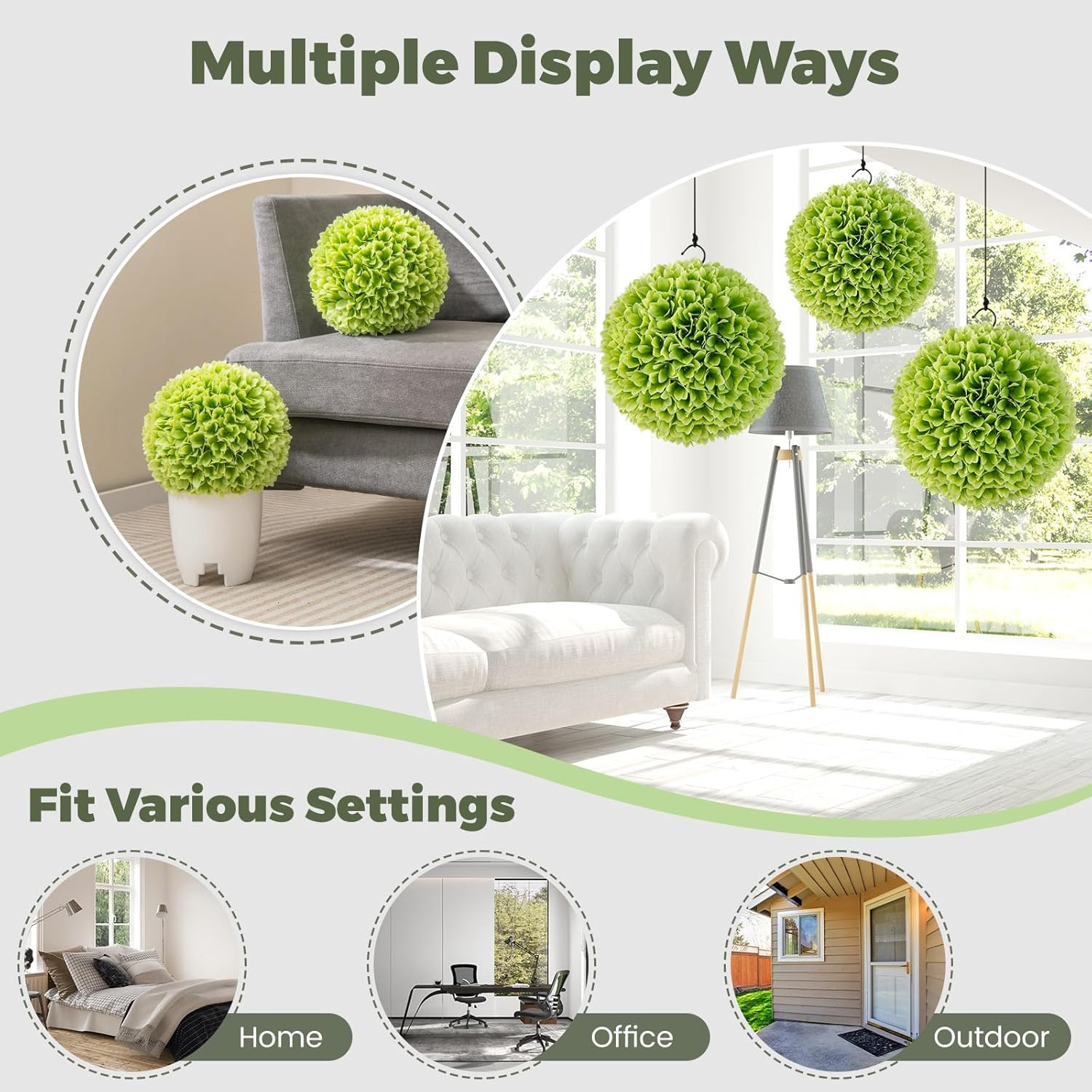 11” Faux Boxwood Balls, 2 PCS Artificial Plant Topiary Ball W/Reliable Sun-Prote
