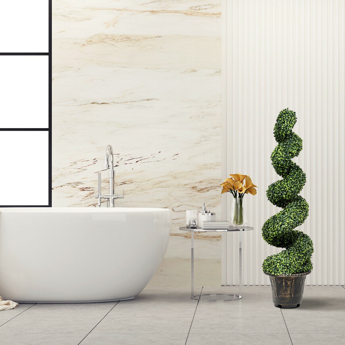 4FT Artificial Boxwood Spiral Tree Faux Tree W/Realistic Leaves Indoor Outdoor