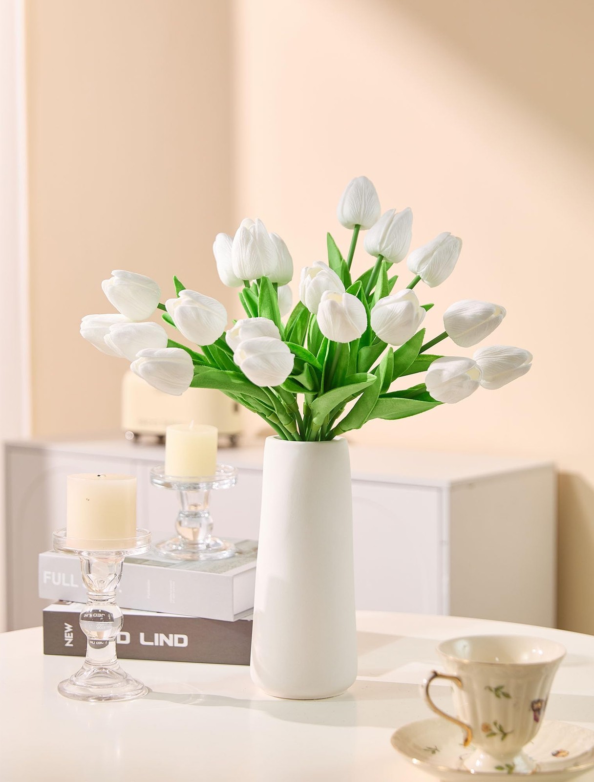 30 PCS 13 Inch White Tulips Artificial Flowers Real Touch Silk Home Wedding