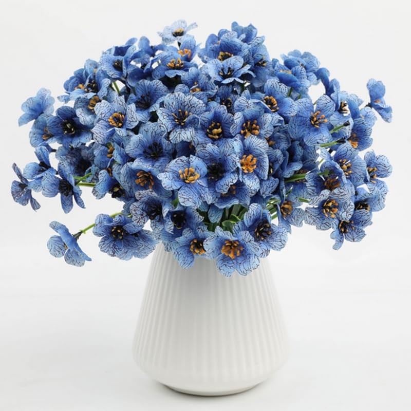 12 Bundles Blue Artificial Flowers Outdoor,UV Resistant Fake Flowers No Fade …