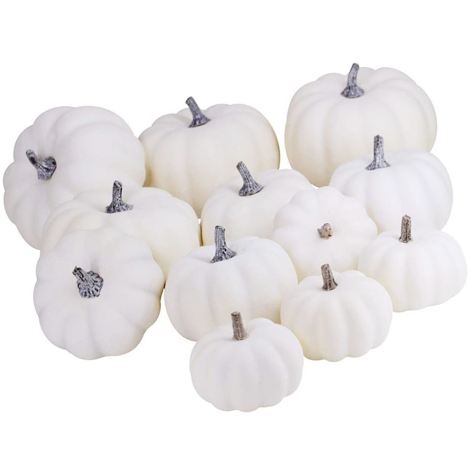 ↑12Pcs White Artificial Pumpkins Assorted Bulk Table Decor Lifelike For All