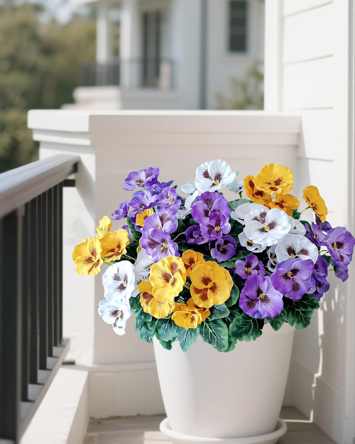 6 Bundles Outdoor Artificial Pansy Flowers – UV Resistant Silk Faux Pansies (…