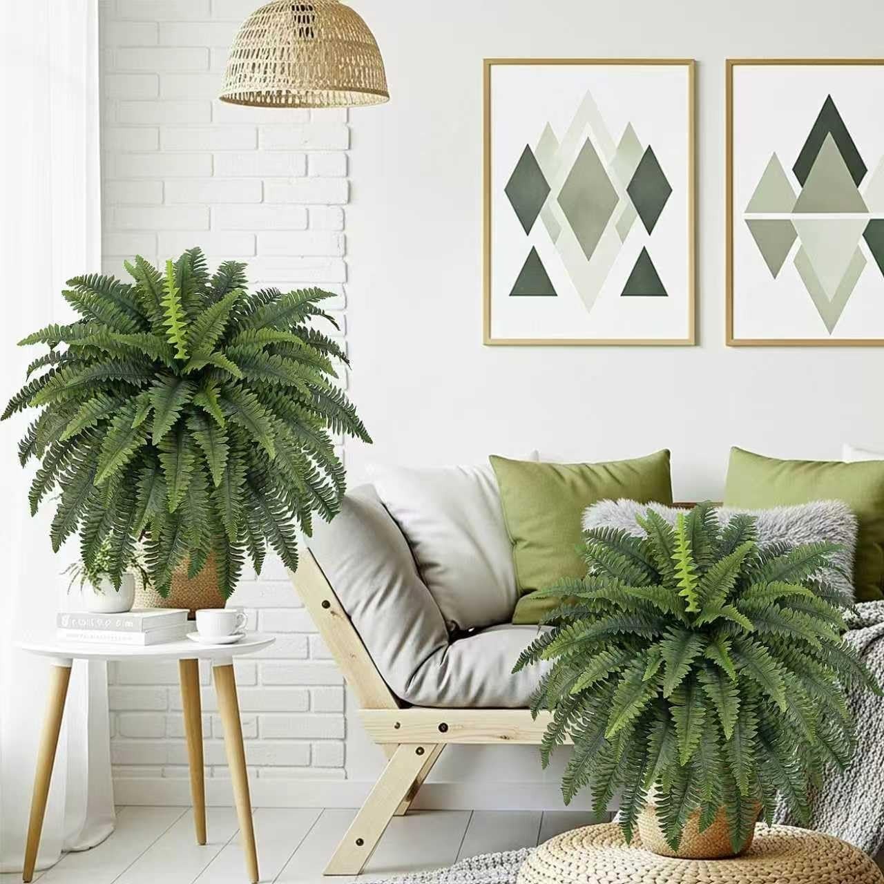 Large Fake Ferns for Outdoors – 65 Dense Fronds (2 Pack)