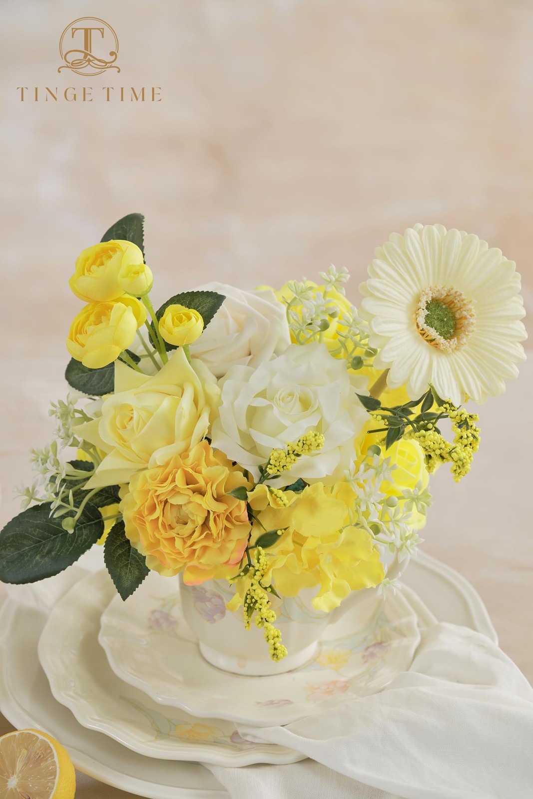 TINGE TIME Artificial Flowers Combo Mix Silk Flowers Yellow Roses w/stem for …