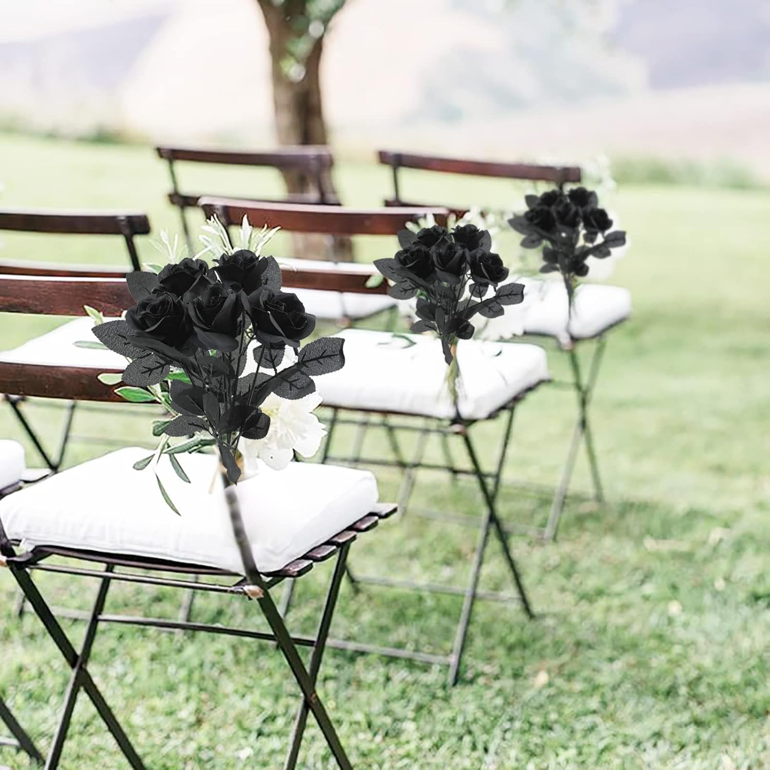 5Pcs Roses Artificial Flowers, Black Roses Artificial Flowers Fake Flower Silk S