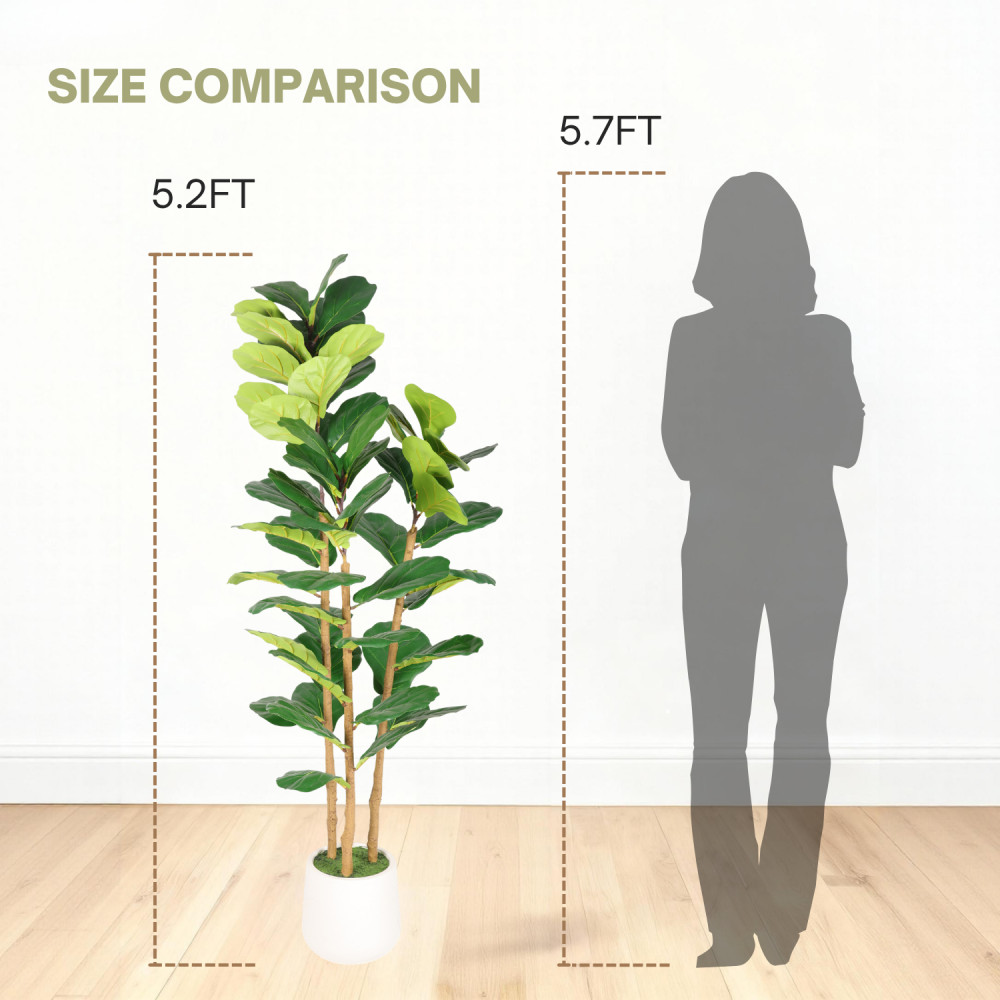 Artificial Fiddle Leaf Fig Tree 5.2ft Faux Plant With White Pot Indoor