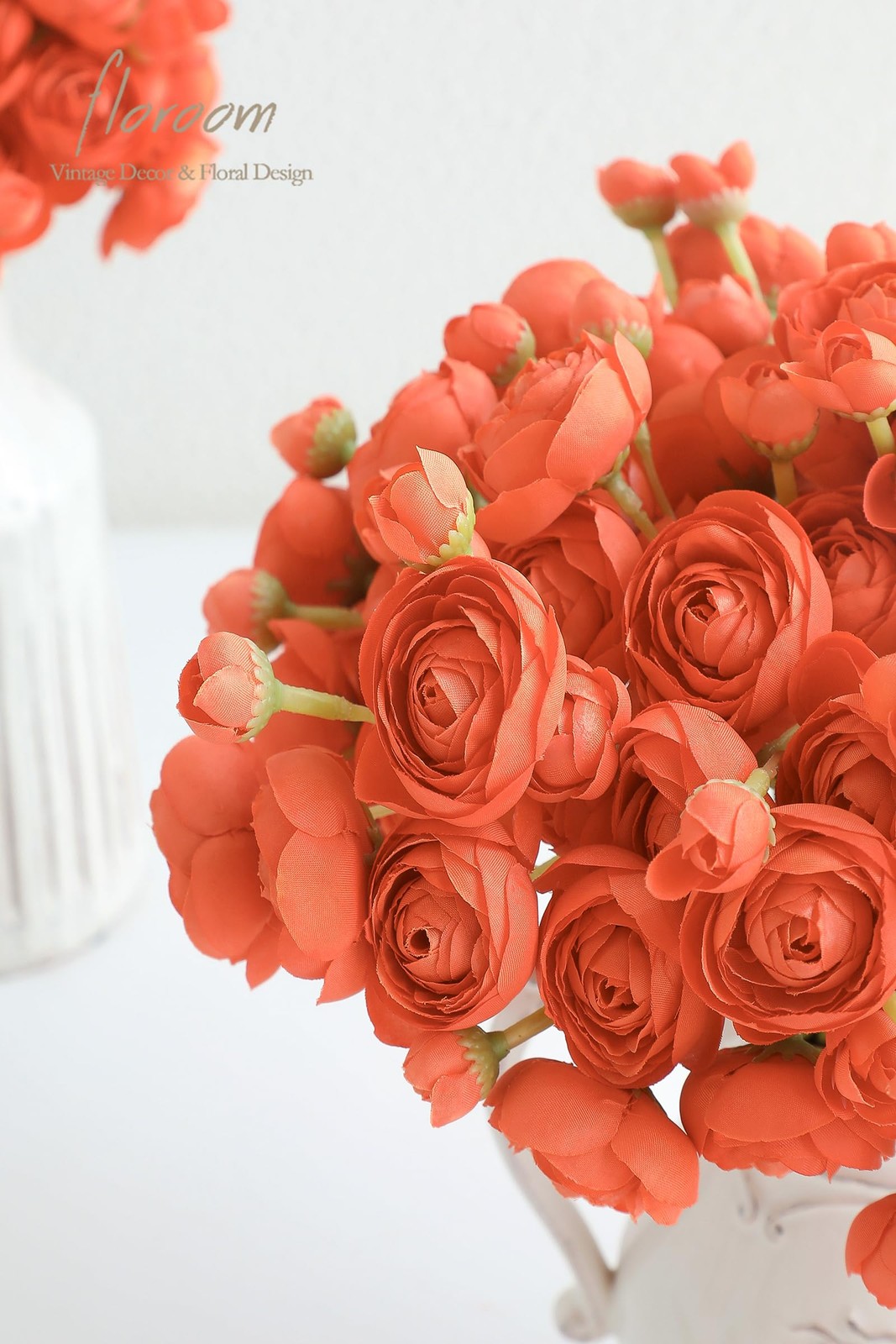 18 Pcs Ranunculus Artificial Flowers Burnt Orange Faux Silk Mini Bouquet