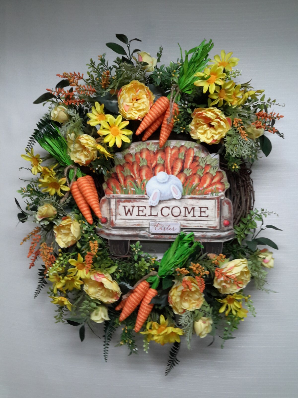 Flower Door Wreath Spring Summer Carrot Vegetable Garden Decor Easter Bunny