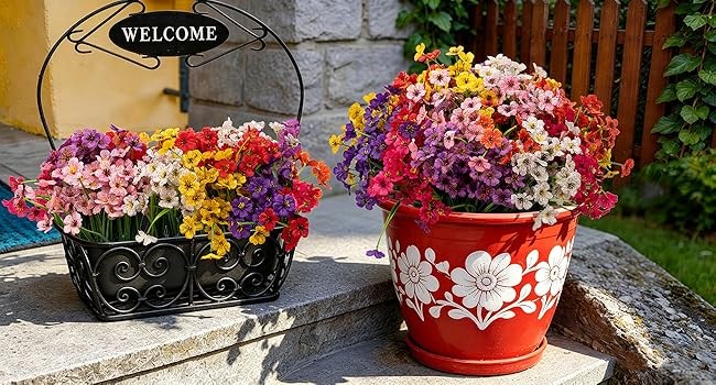 24 Bundles Artificial Flowers for Outdoors/Indoors, Fake Flowers Plants for