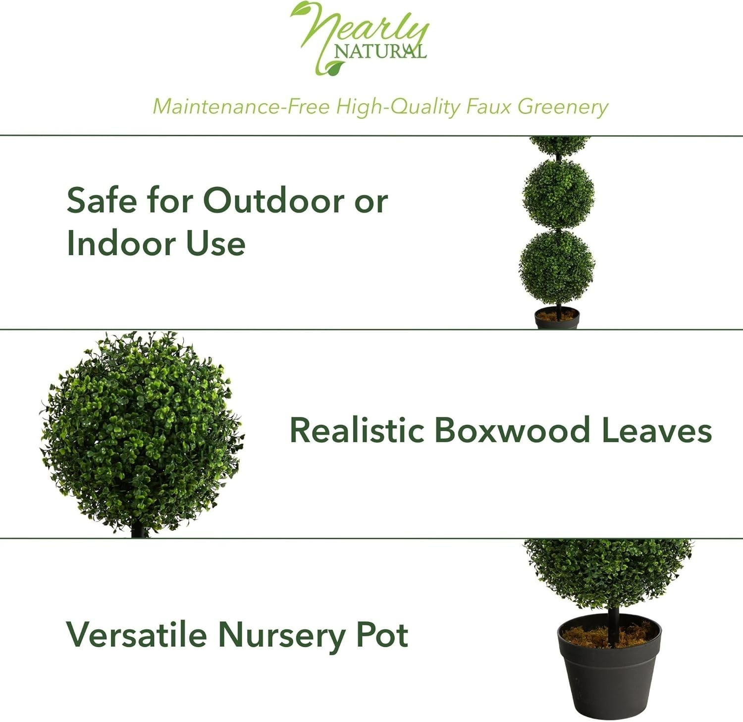 36in Artificial Triple Ball Boxwood Topiary Tree – Indoor Outdoor Realistic F…