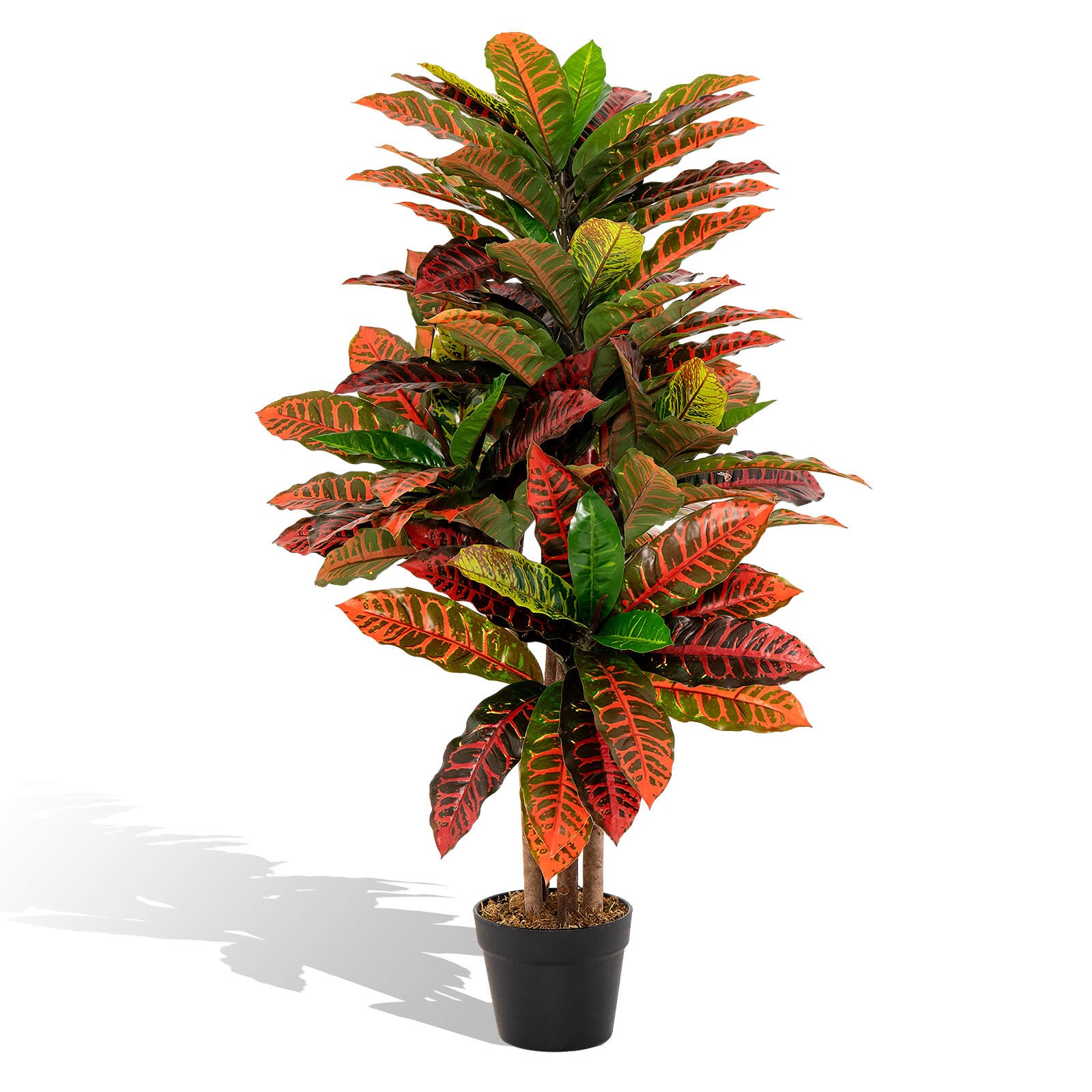 40″ Artificial Croton Plant Faux Leaf Fig Tree Rubber & Plastic Fabric Leaves