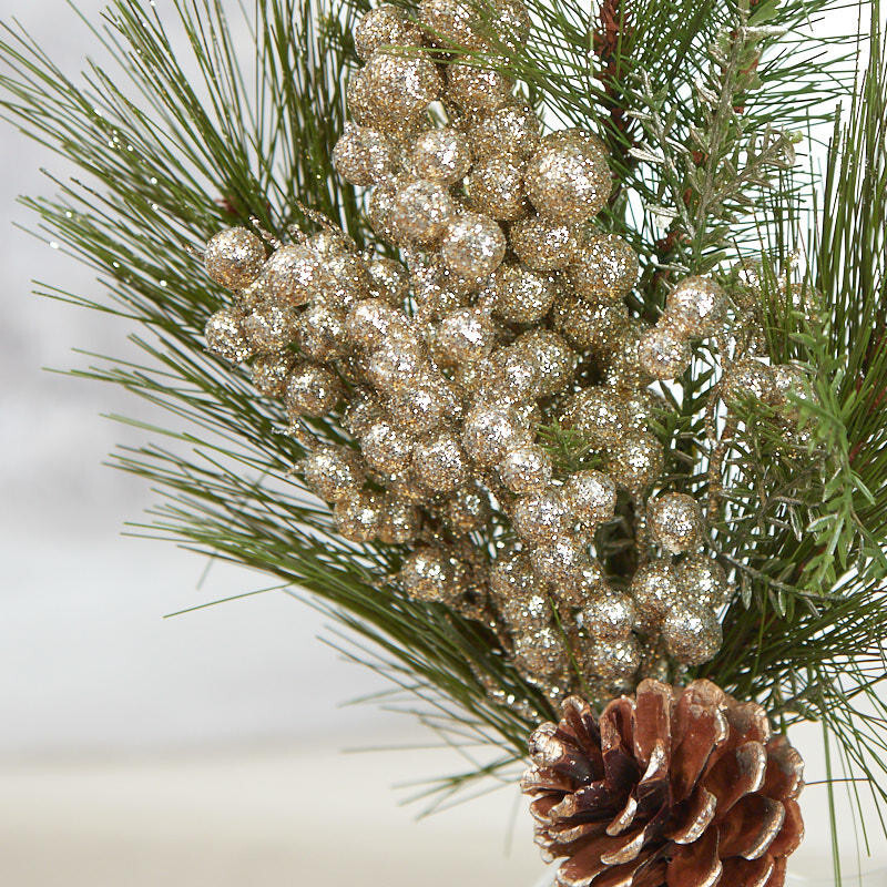 Set of 4 Champagne Artificial Pine and Berry 15″ Sprays with Bow