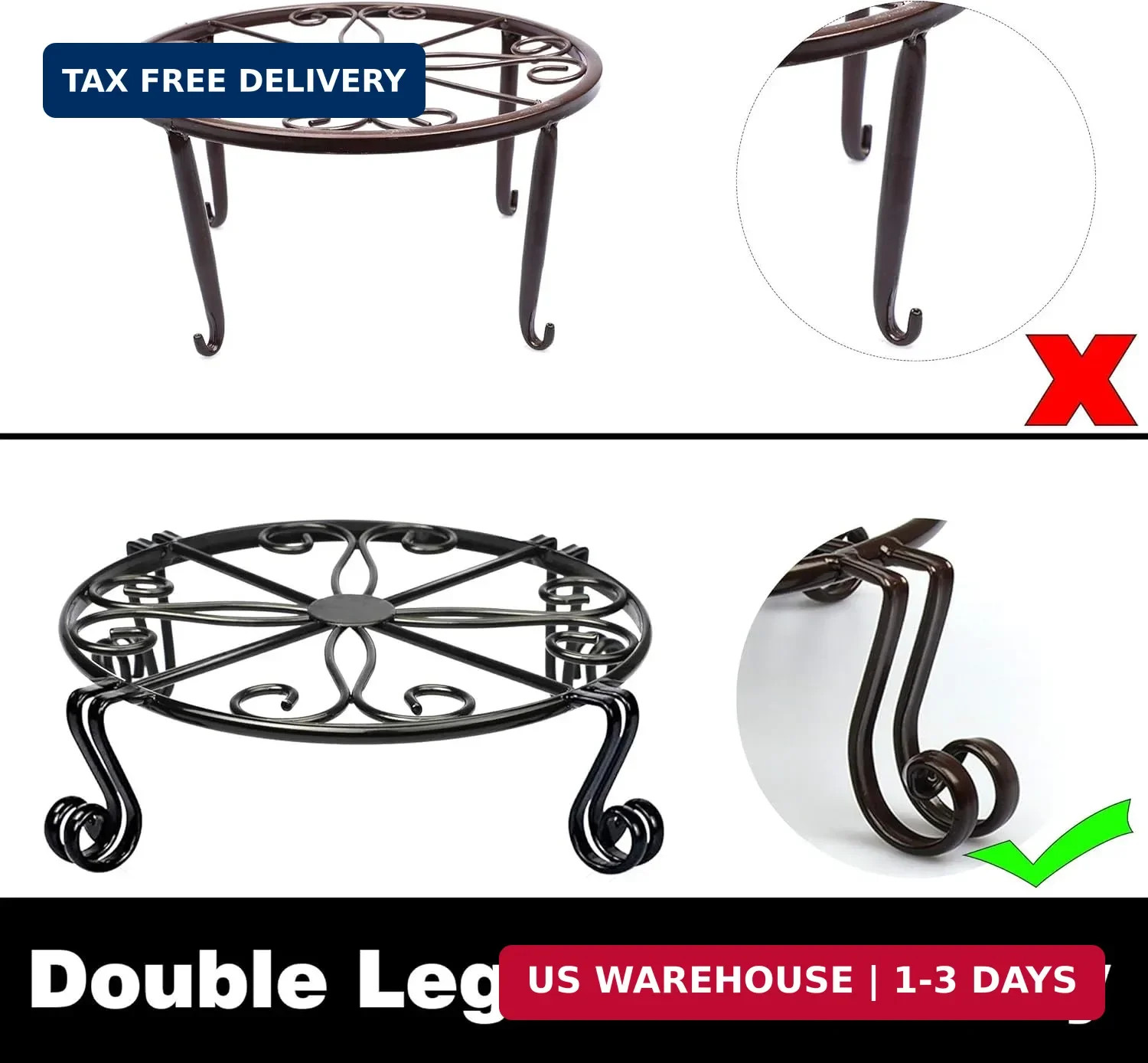 Black Plant Stand for Flower Pot Heavy Duty Potted Holder Indoor Outdoor Metal R