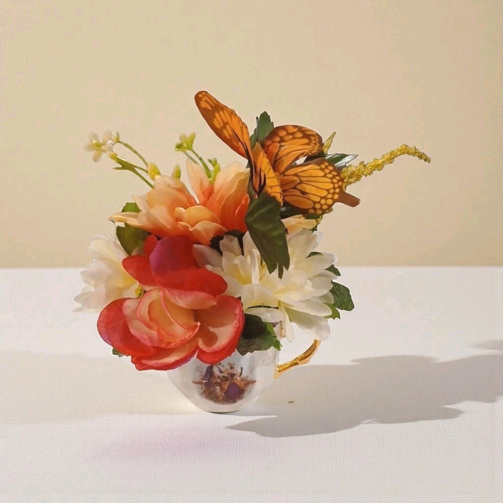 Monarch Butterfly Floral Arrangement Tea Cup POP-IN Party Birthday Get Well Gift