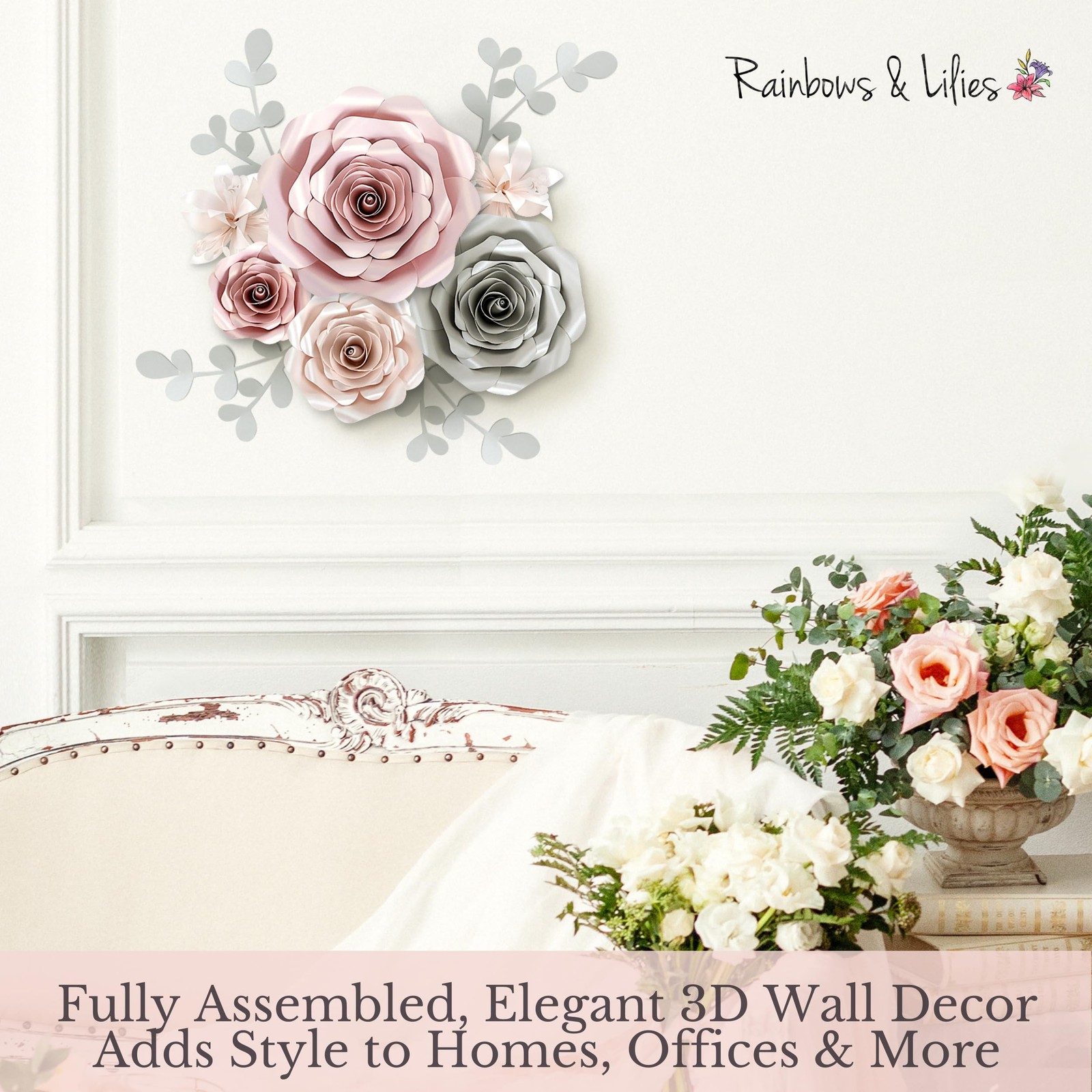 Paper Flowers Wall Decor – 3D Flower Wall Backdrop for Baby Nursery, Girls Ro…