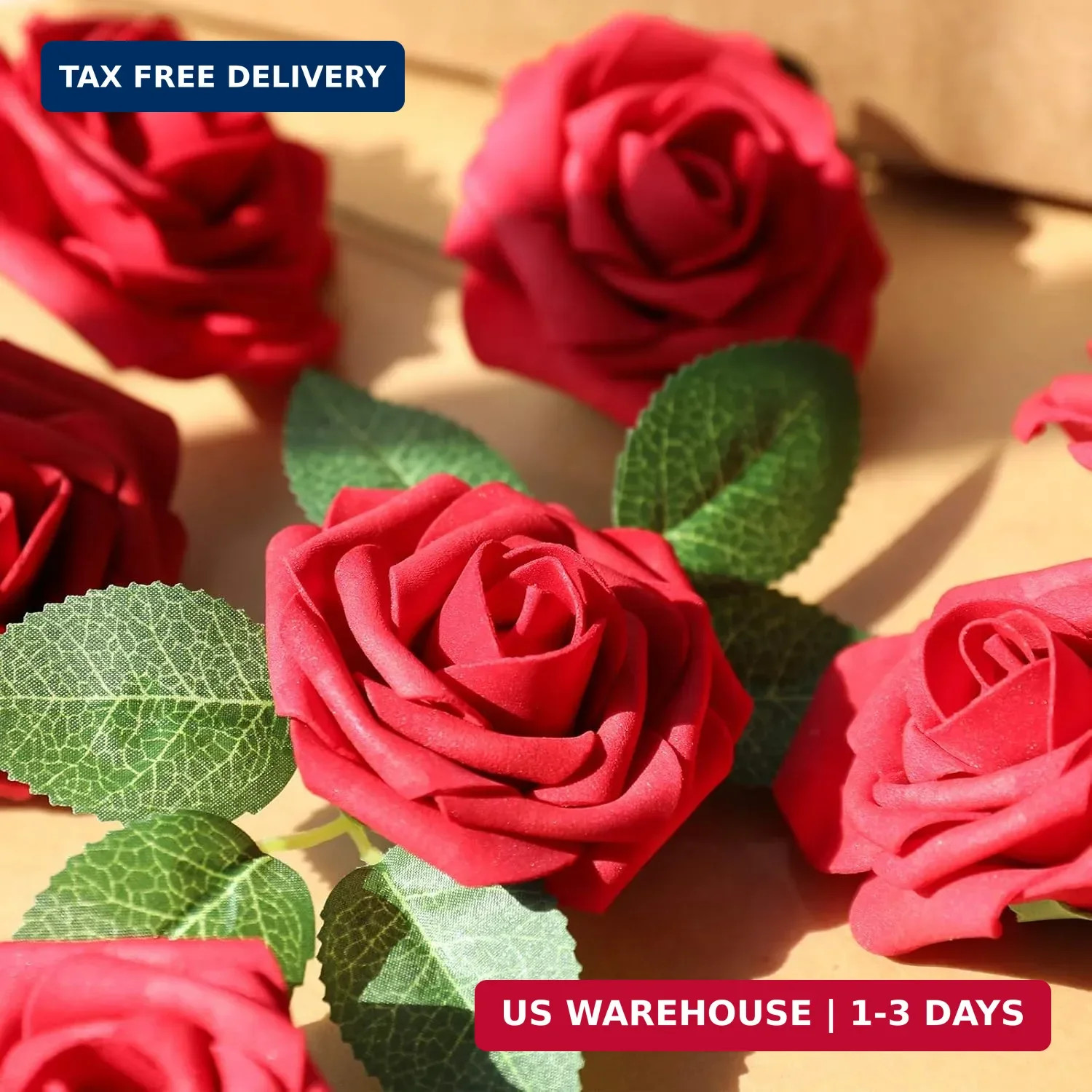AmyHomie Artificial Flowers Dark Red Rose 25pcs Real Looking Fake Roses w/Stem f