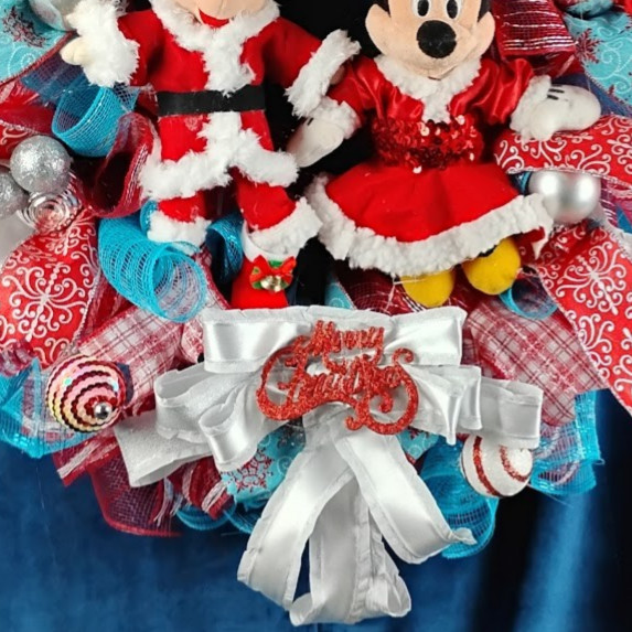 Mickey and Minnie Mouse Christmas Wreath Large 24″ Holiday Front Door Decor