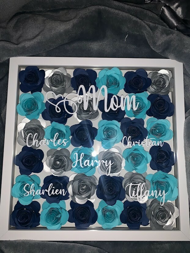 Floral Shadow Box (12×12) Mothers Day/Valentines/Anniversary (Any Name/Wording)