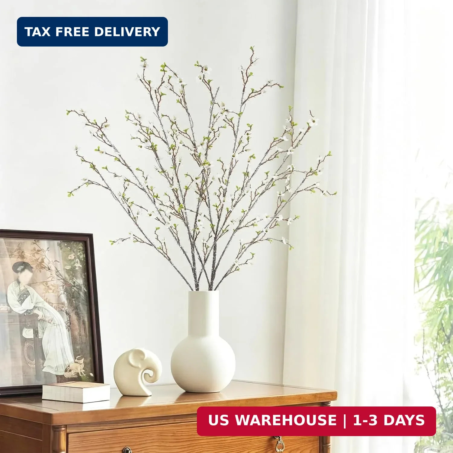 CISDUEO 2Pcs Artificial Cherry Blossom Branches 43.3″ Long Stem Faux Plum Blosso