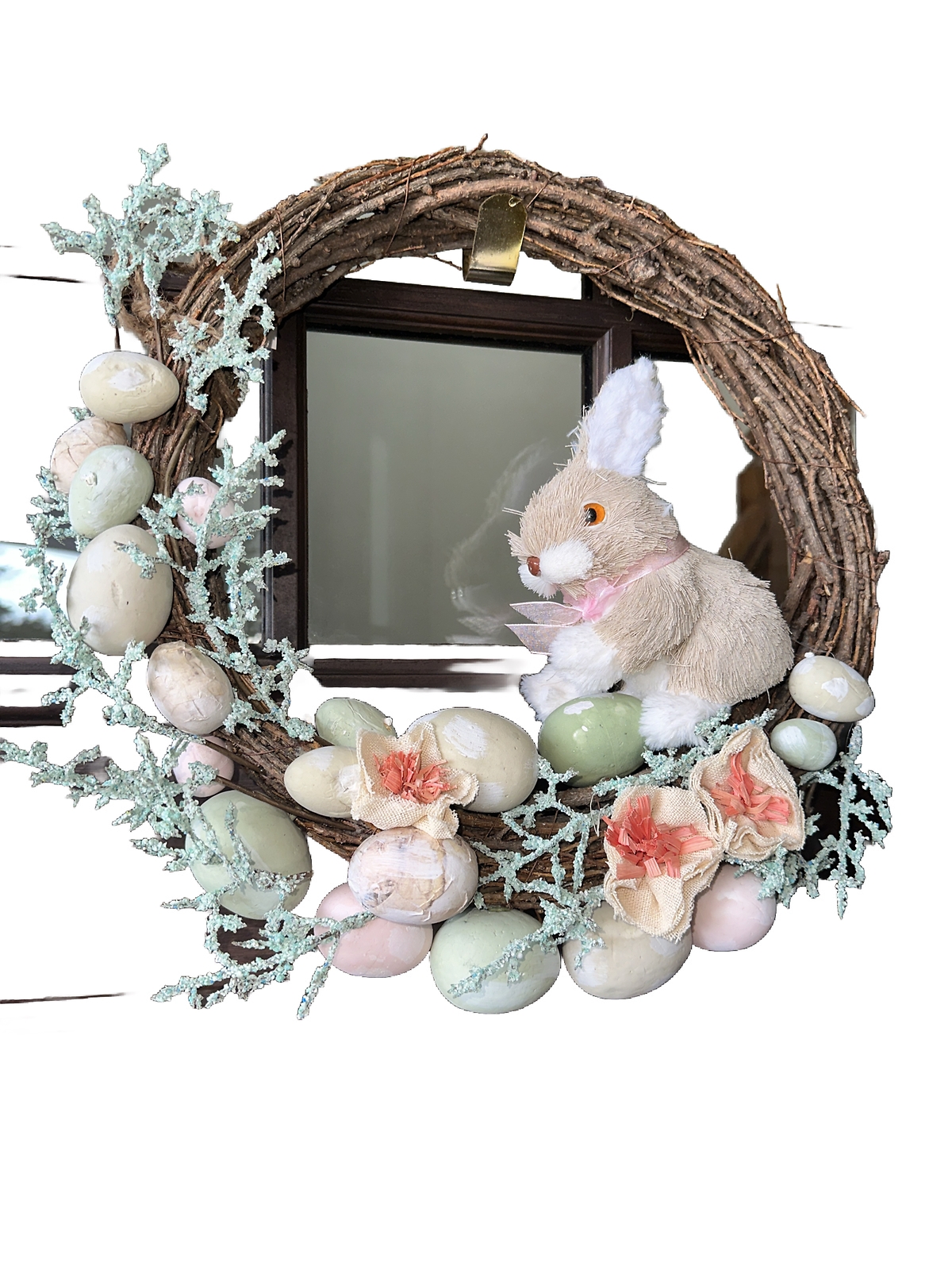 HIPPITY HOPPITY Easter Bunny Eggs Spring Front Door Wreath Wall Decor New