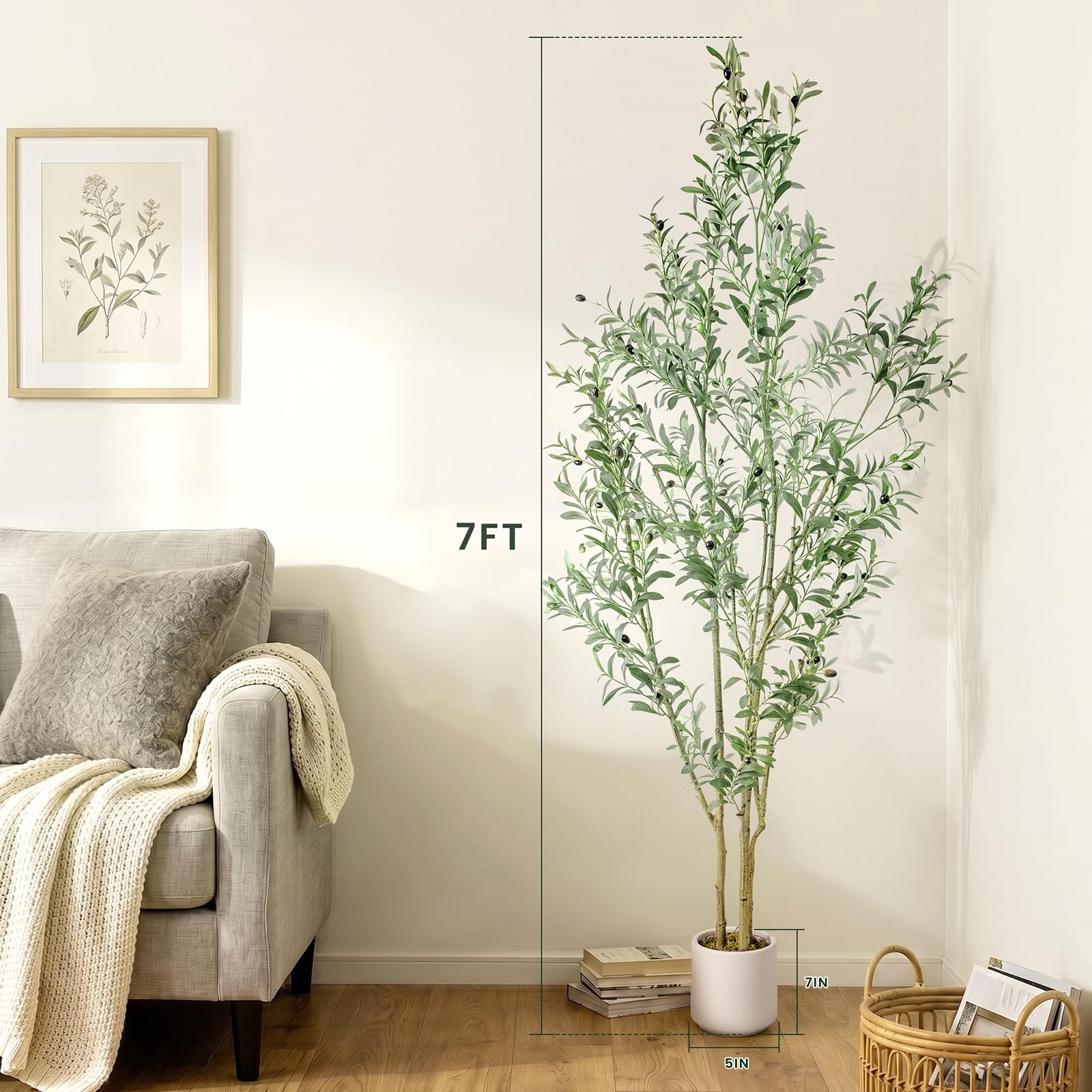 Olive Trees Artificial Indoor,Fake Olive Tree 7FT Tall 1Pack with White Plant…