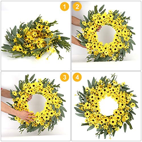 Yellow Spring Wreath 22 Inch Summer Wreath with Sunflower and Daisy Flower