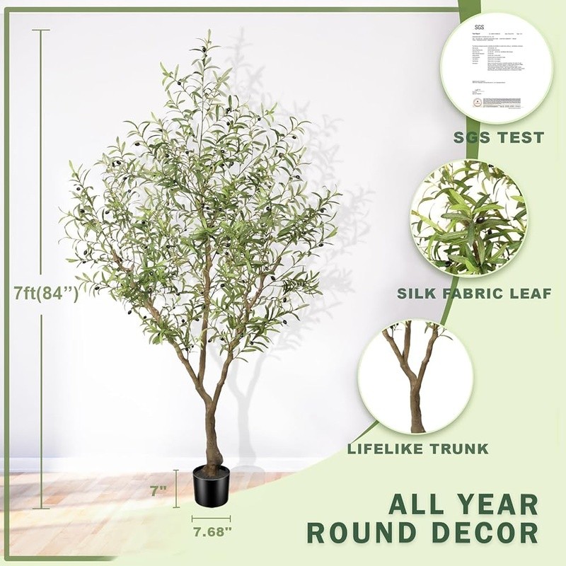 Faux Olive Tree 7ft Realistic Indoor Outdoor Plant Easy Assembly All Seasons New