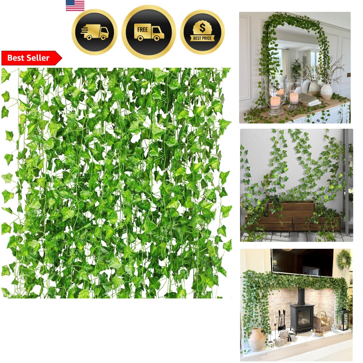 Artificial Ivy Garland 12 Pack 84Ft UV Resistant Fake Vines Greenery Leaves