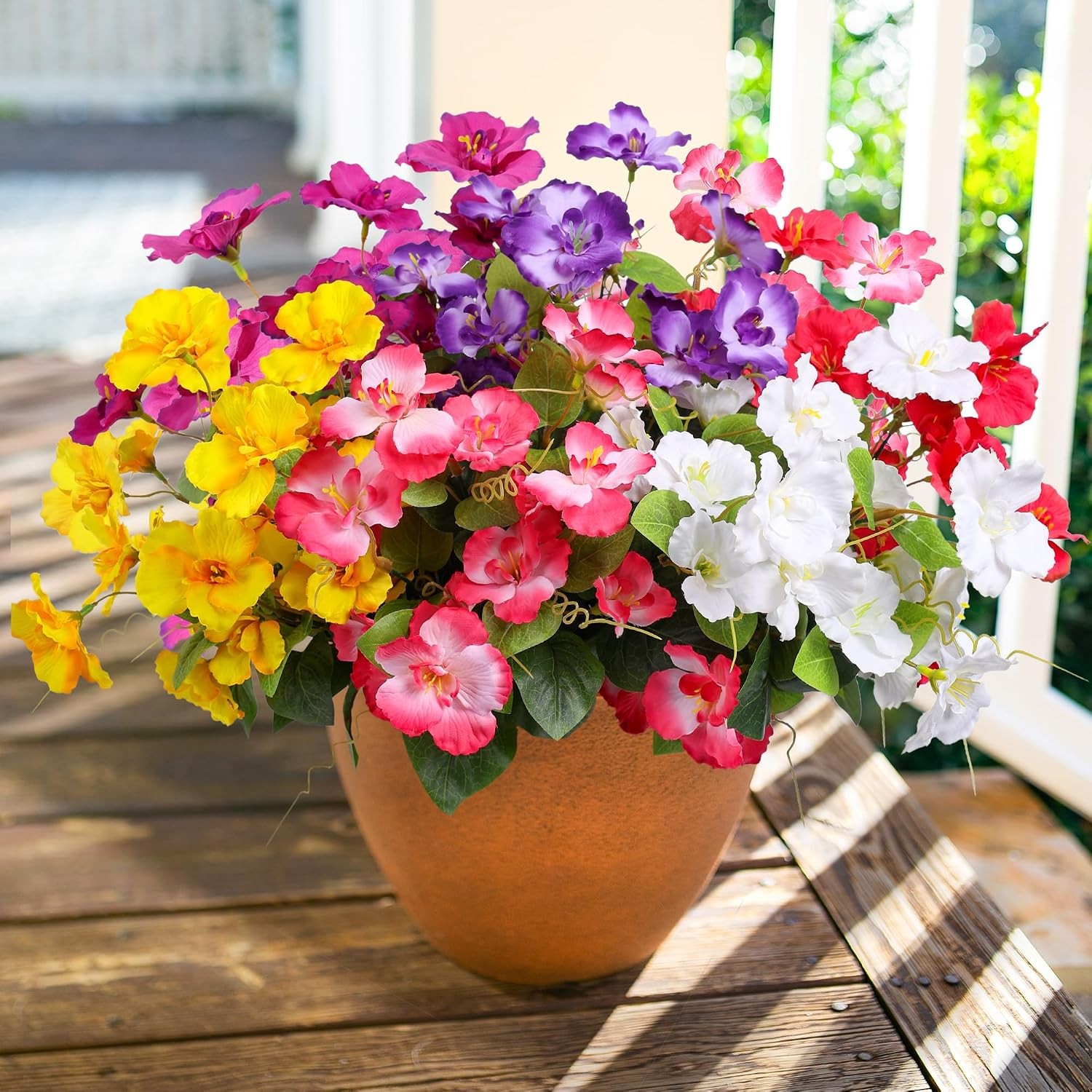 6 Bundles Faux Silk Hibiscus Flowers, UV Resistant Outdoor Fuchsia