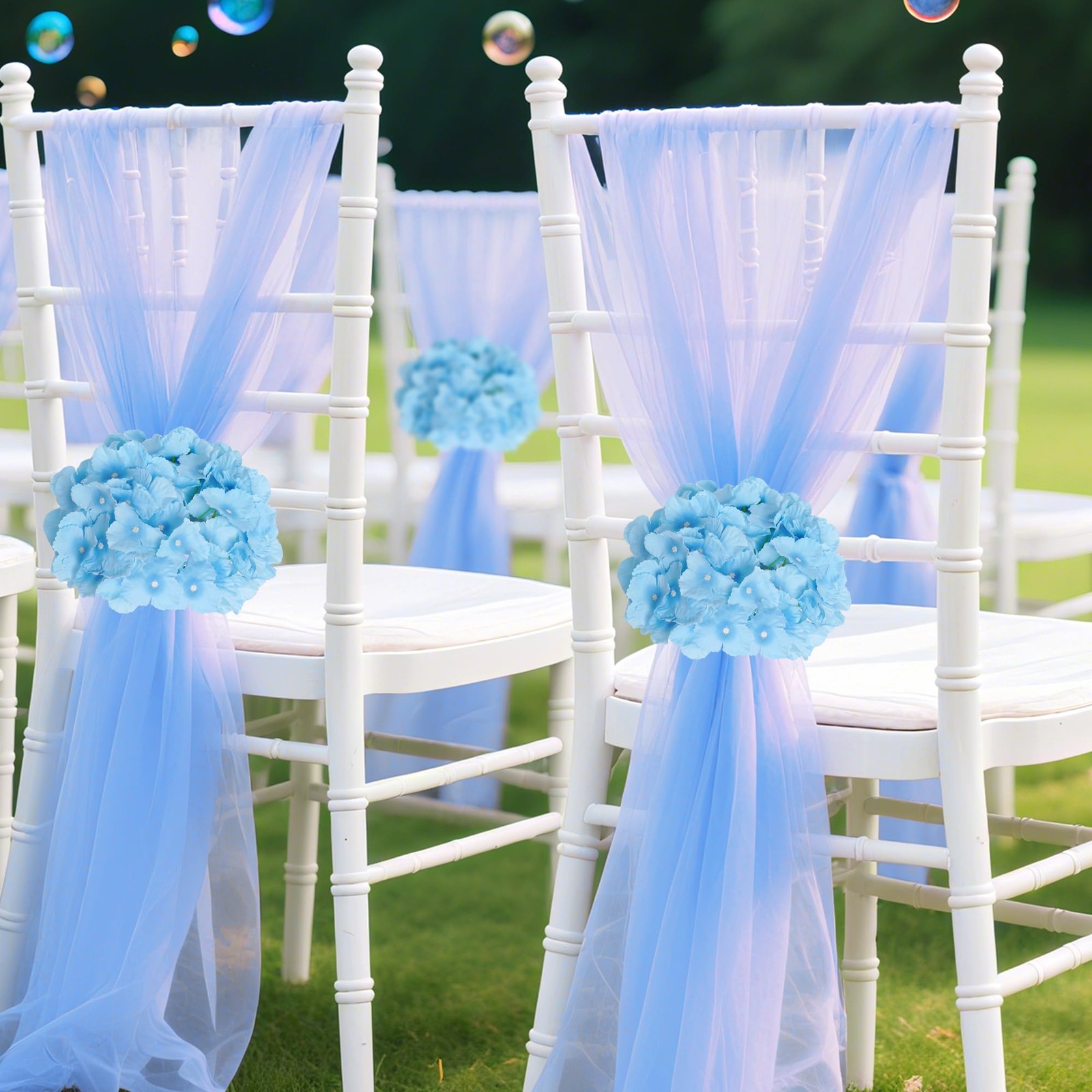 50Pcs Blue Hydrangea Artificial Flowers Faux Fake Silk Fabric Hydrangea Flowe…