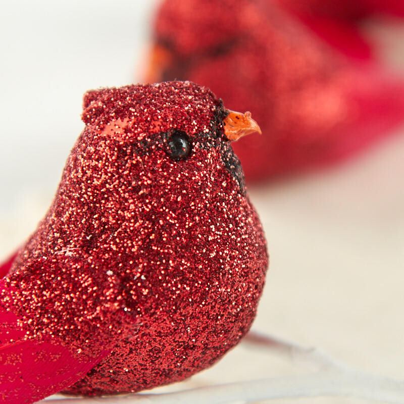 Pack of 12 Sparkling Glittered Red Feathered 3″ Cardinal Birds