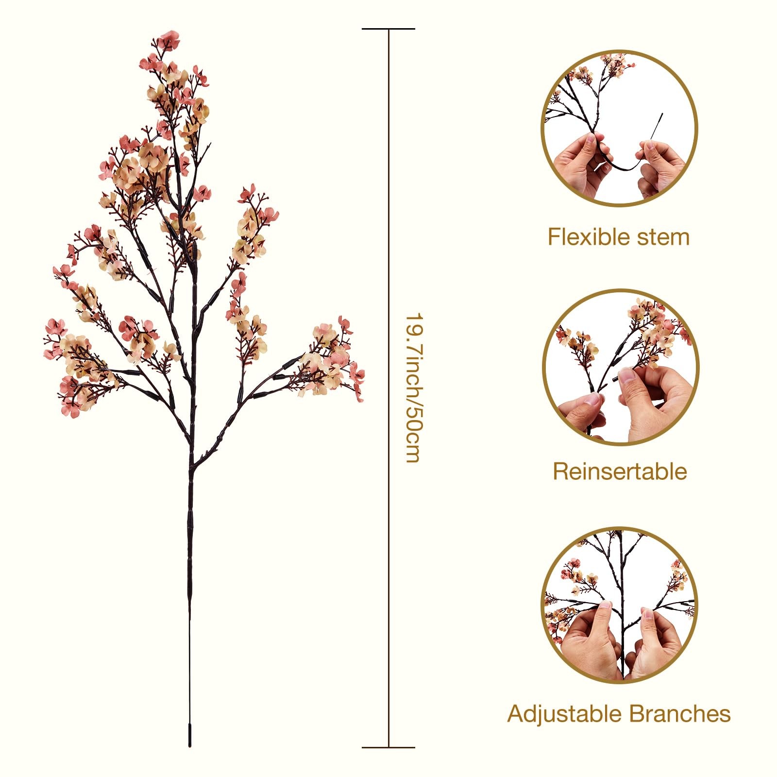 8Pcs Beige Brown Baby’s Breath Artificial Flowers,Fabric Cloth Faux Babys Bre…
