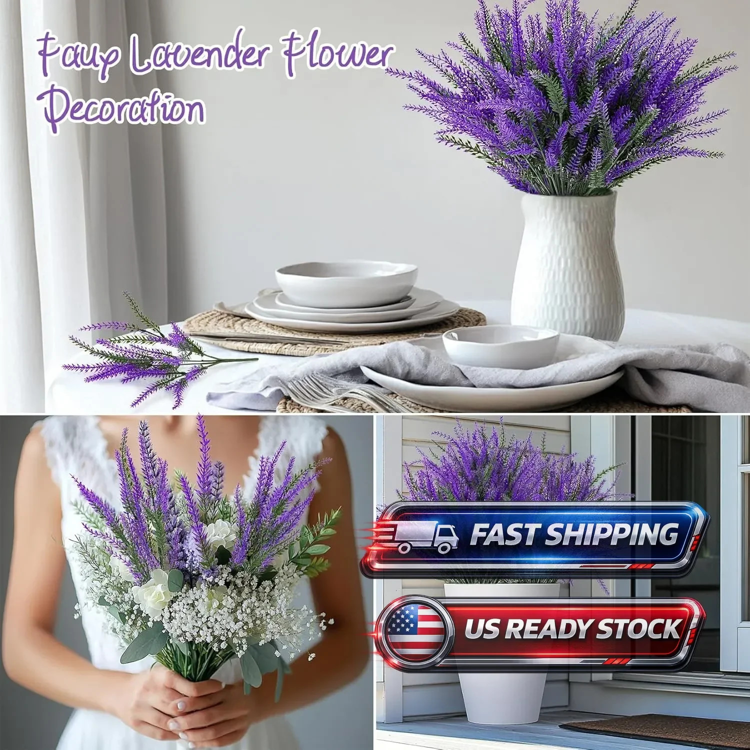8 Bundles Artificial Flowers for Outdoors UV Resistant Fake Plastic Plants Faux