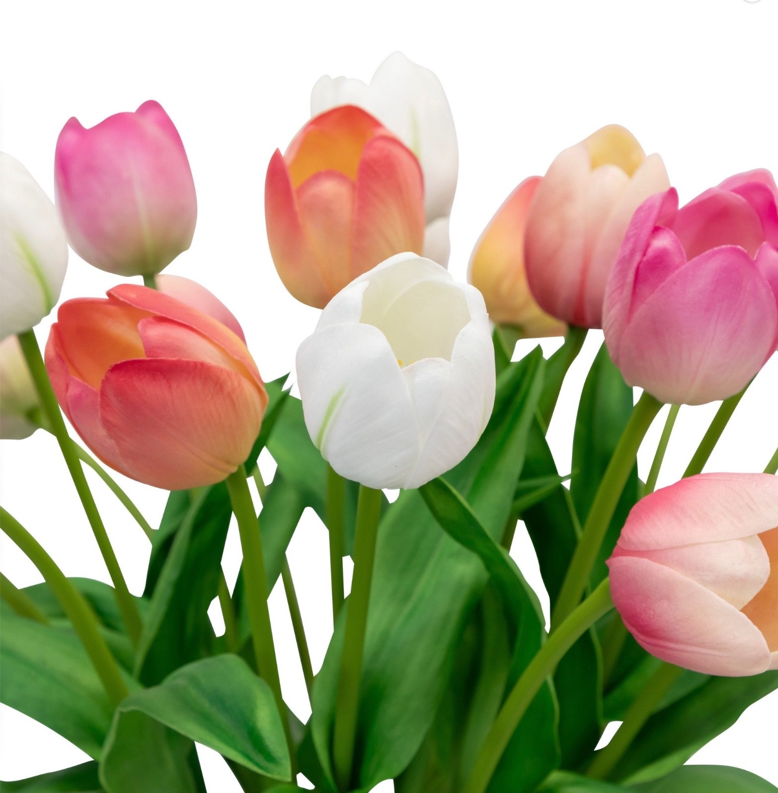 Faux 20″ Tulip Arrangement Lifelike Glass Vase Water Illusion Real Touch Petals