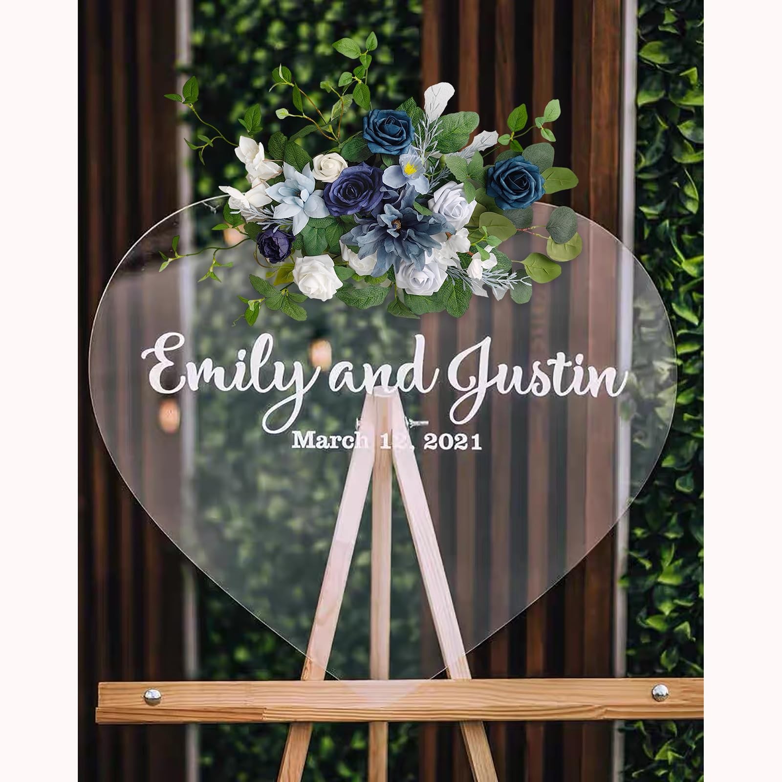 Wedding Flower Swag, Artificial Dusty Blue Flowers Wedding Welcome Sign Flora…