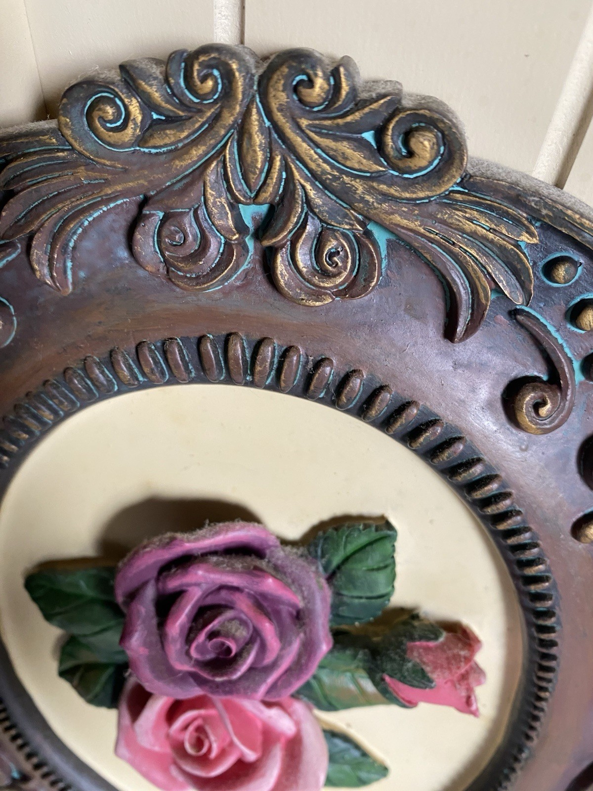 Vintage Rose Floral Wall Hanging Plaques Shabby Chic Cottagecore Decor Set Of 2