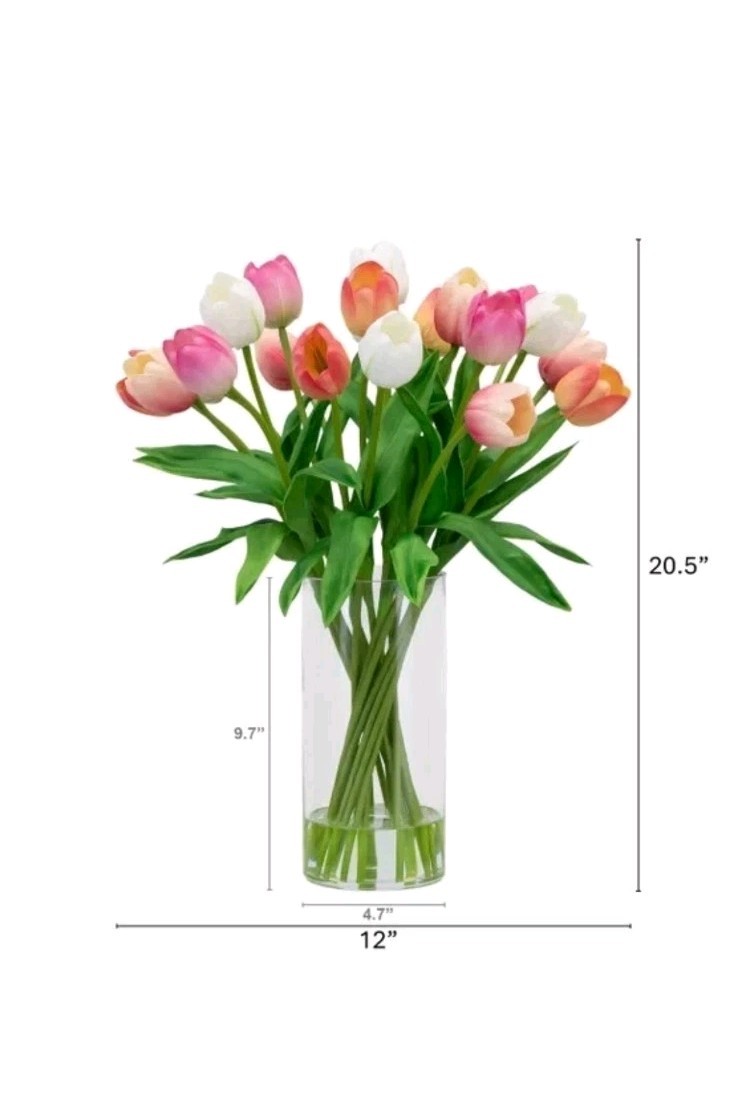 TULIPS FAKE ARTIFICIAL FLOWER FLORAL ARRANGEMENT SILK FLOWERS CERAMIC VASE NEW