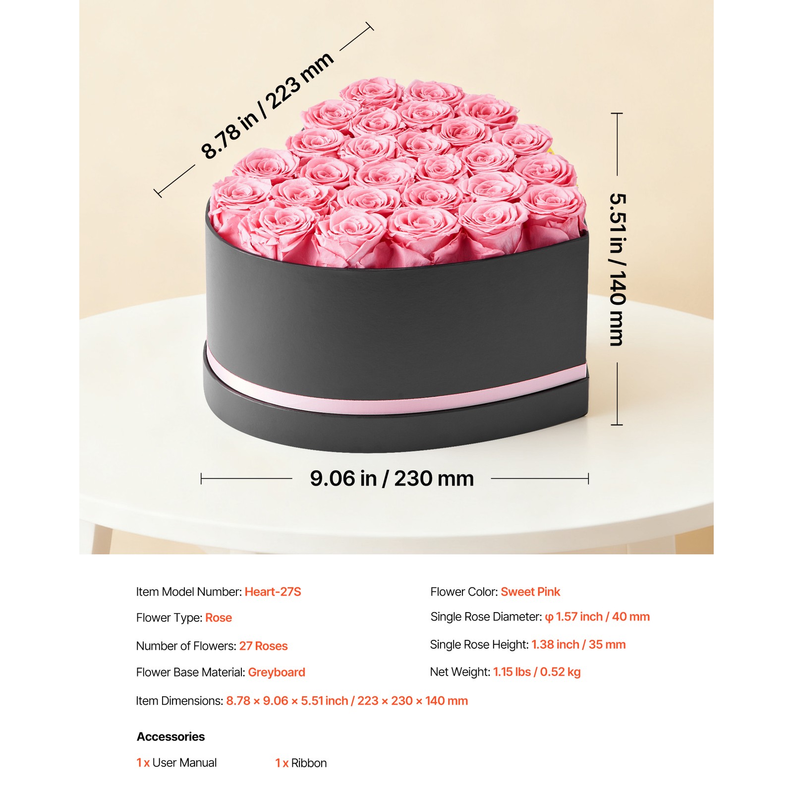 Uimoso 27 Preserved Roses in Heart-Shaped Box – Eternal Pink Floral Arrangement