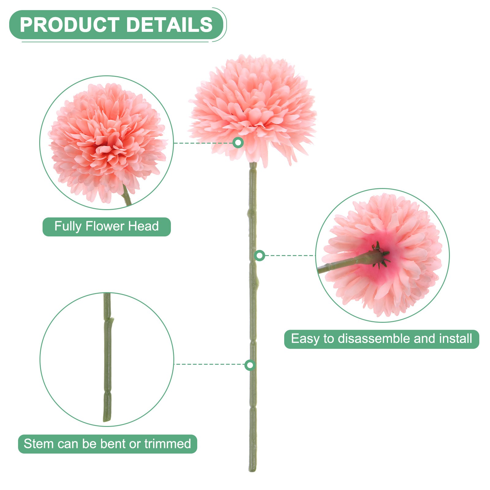 12-Pack Artificial Chrysanthemum Ball Flowers for Home Decor [Peach Pink]