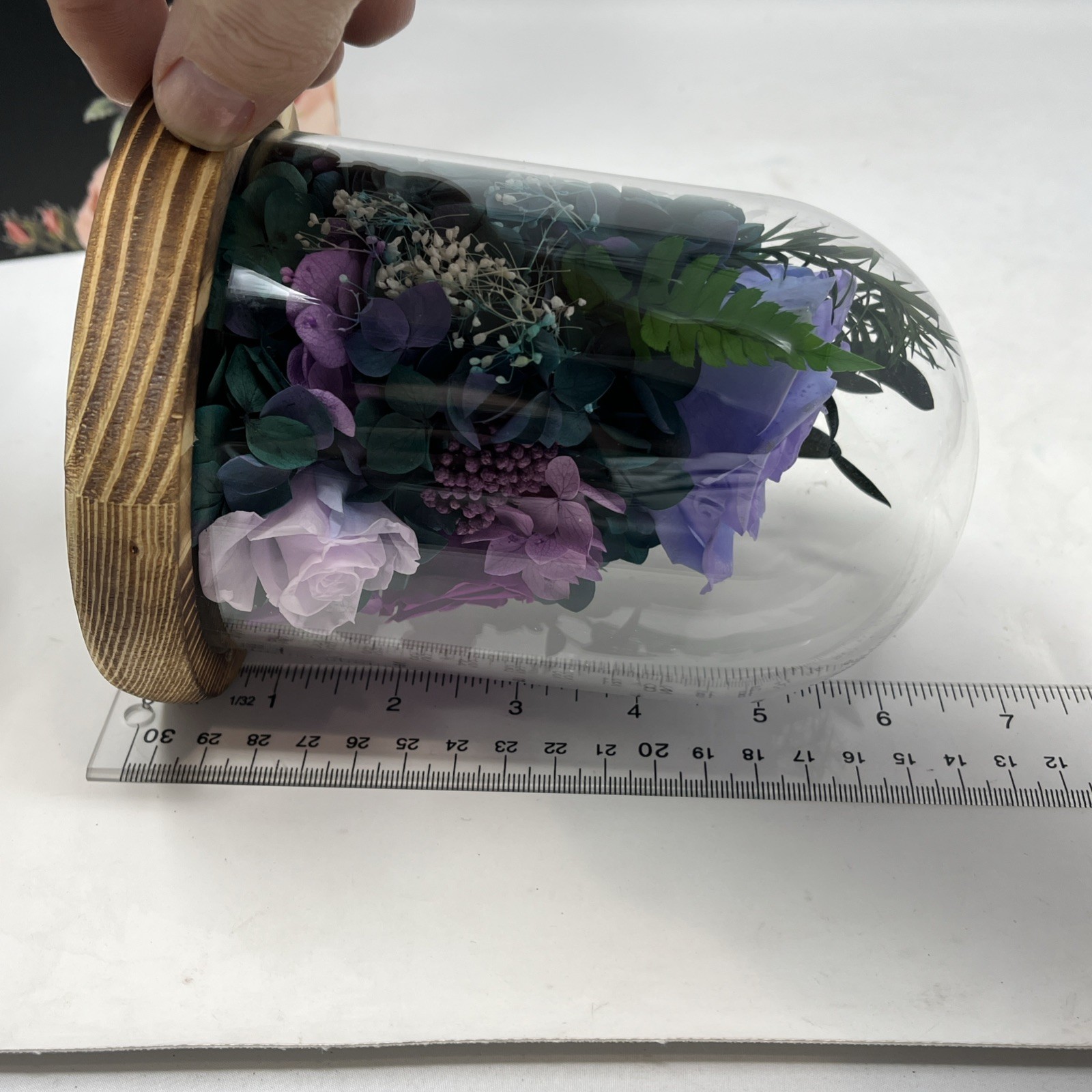 Glass Dome Preserved Roses Flowers in Lighted Wood Base