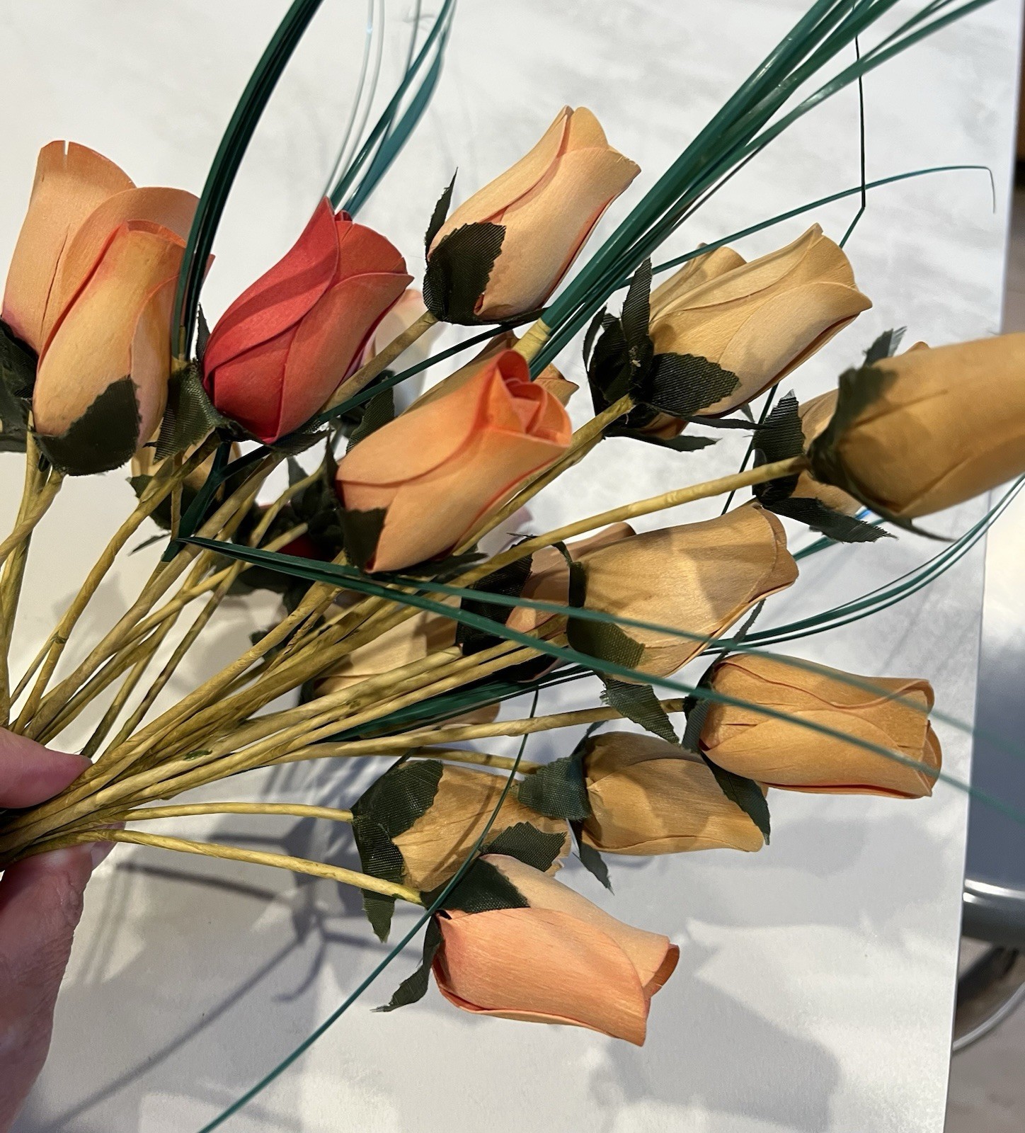 2 dozen Shaved Wood Rose Buds on stems, Cream and Rose Colors