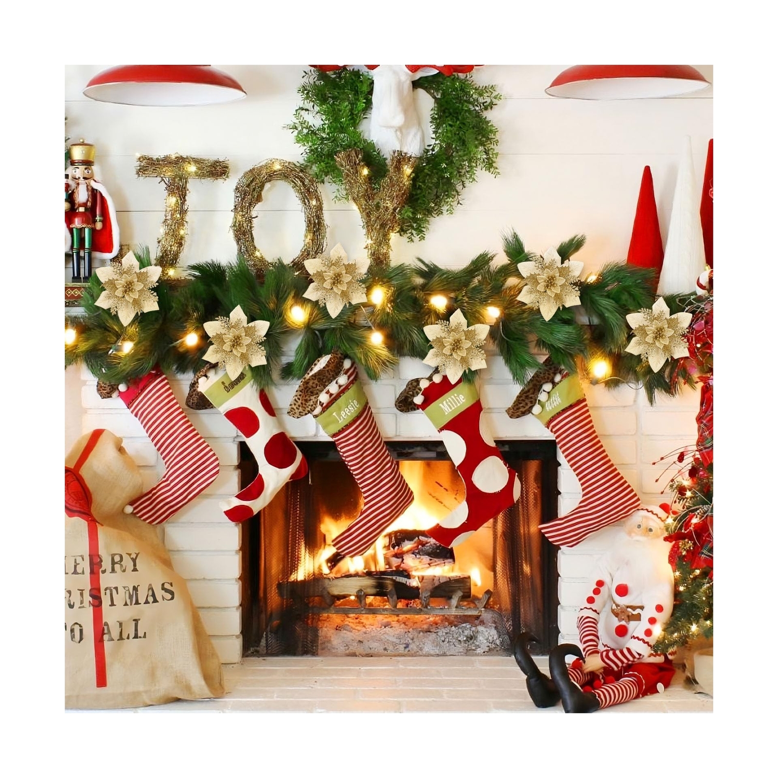 Alupssuc 24 Pcs 6″&9″ Large Size Poinsettia Artificial Christmas Flowers Deco…