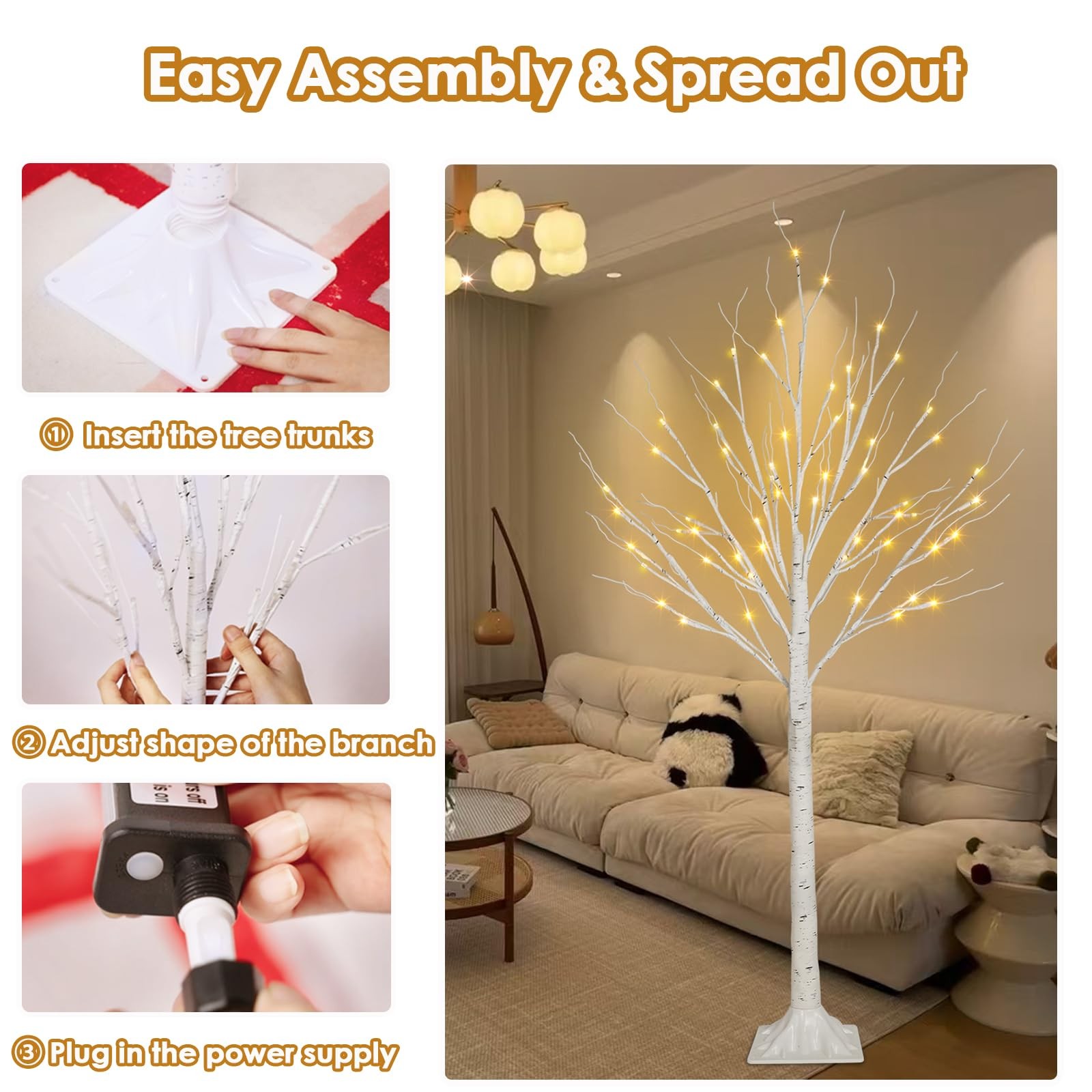 2-Pack 4FT Lighted Birch Trees (Higher Size & Floor Standing), 96 LED Twinkli…