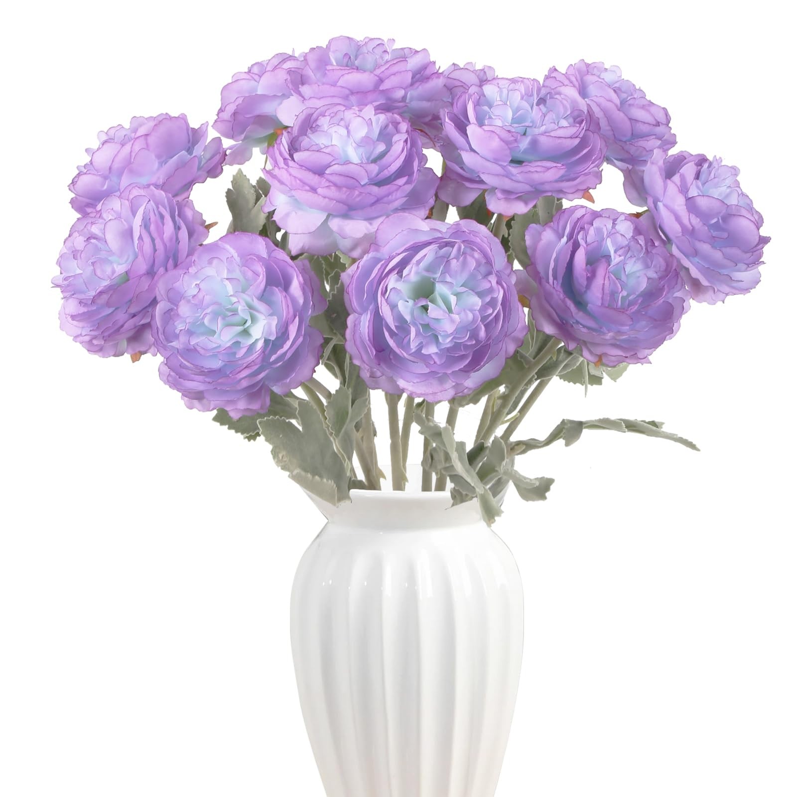Peonies Artificial Flowers 12Pcs Realistic Purple Silk Ranunculus Flowers 14….