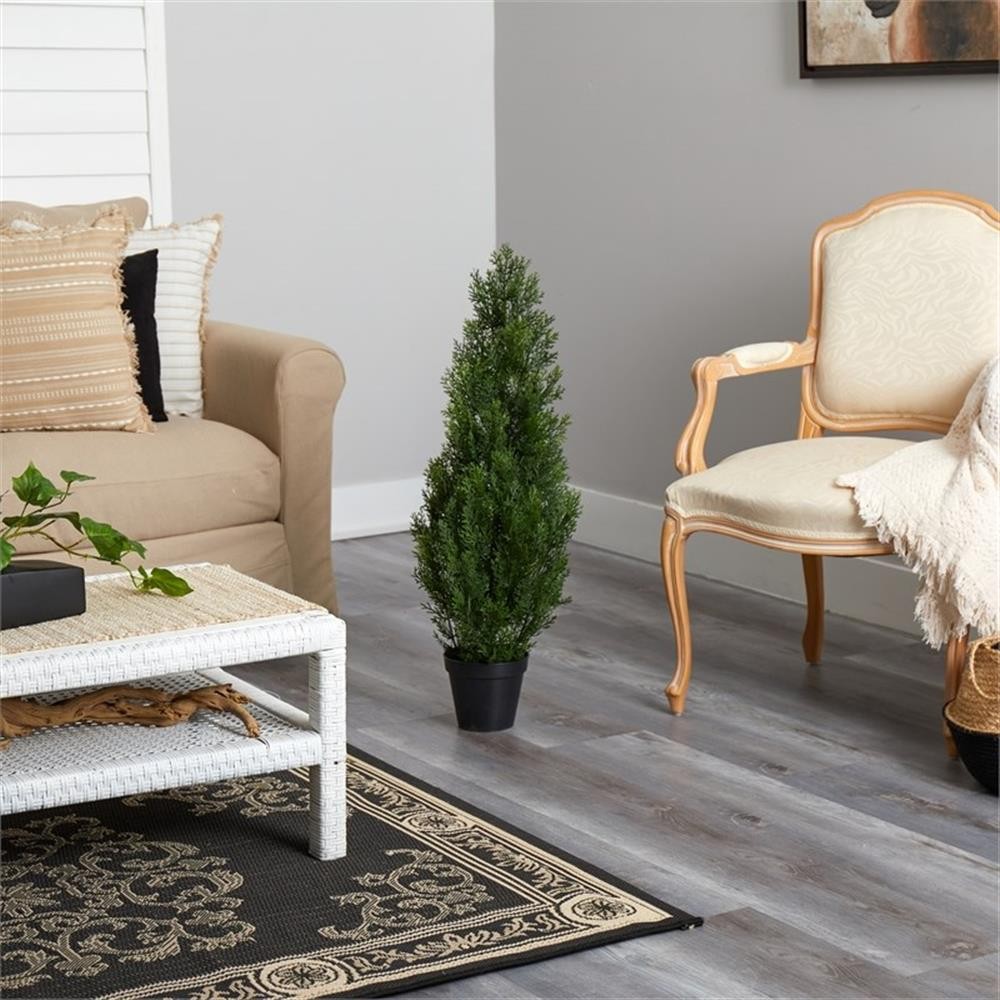 Pemberly Row Indoor/Outdoor 36″ Mini Cedar Pine Tree in Green/Black