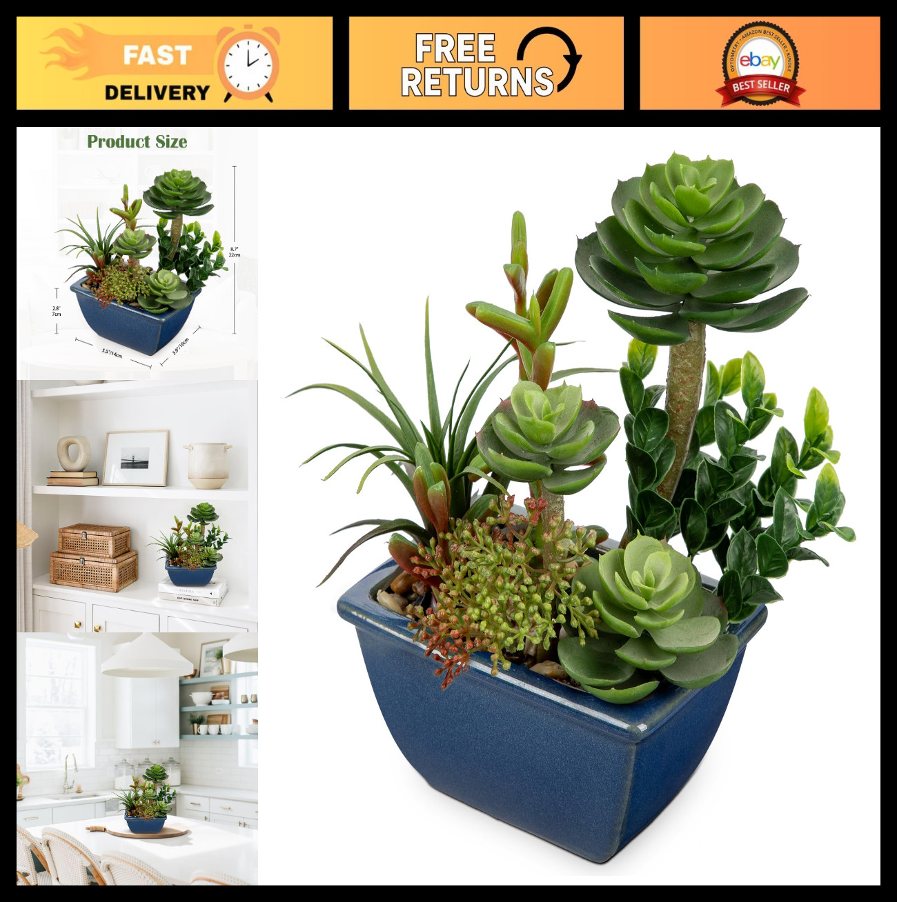 Assorted Small Faux Succulents in Glazed Ceramic Pots – Perfect Desk & Home Deco