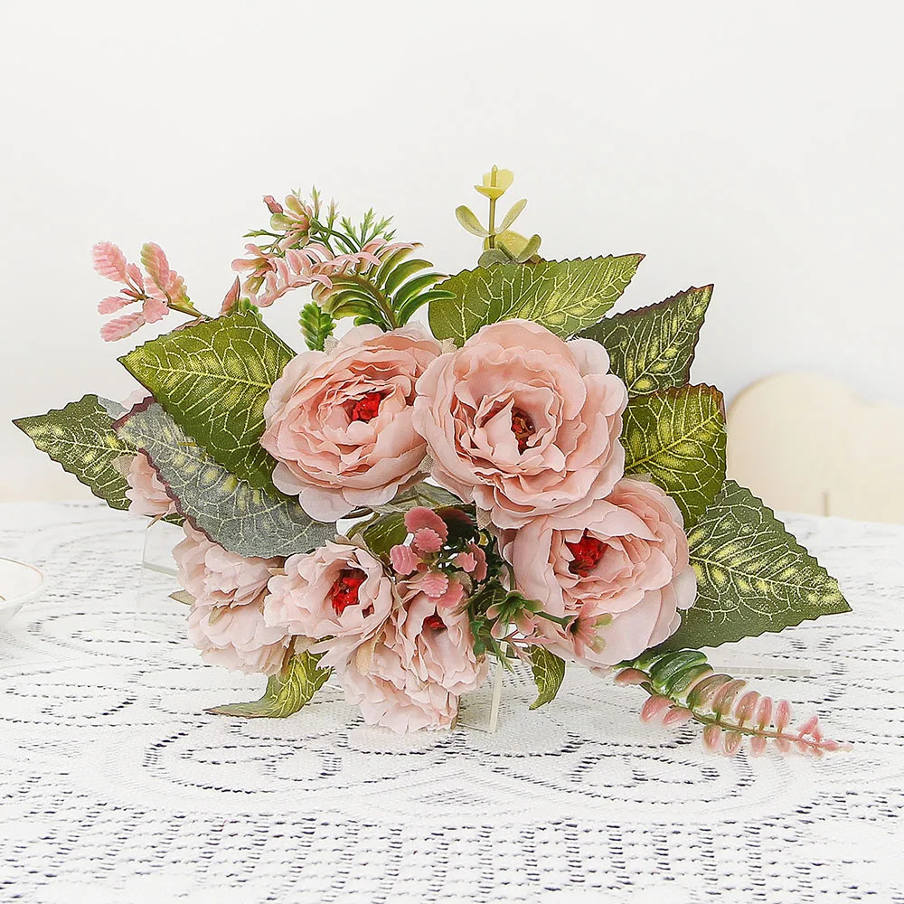 9 Heads Artificial Rose Silk Flowers Wedding Arch Home Living Room Decor